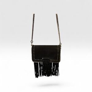Anna Sui Inc Leather Chic Black Fringe Crossbody Bag/Clutch